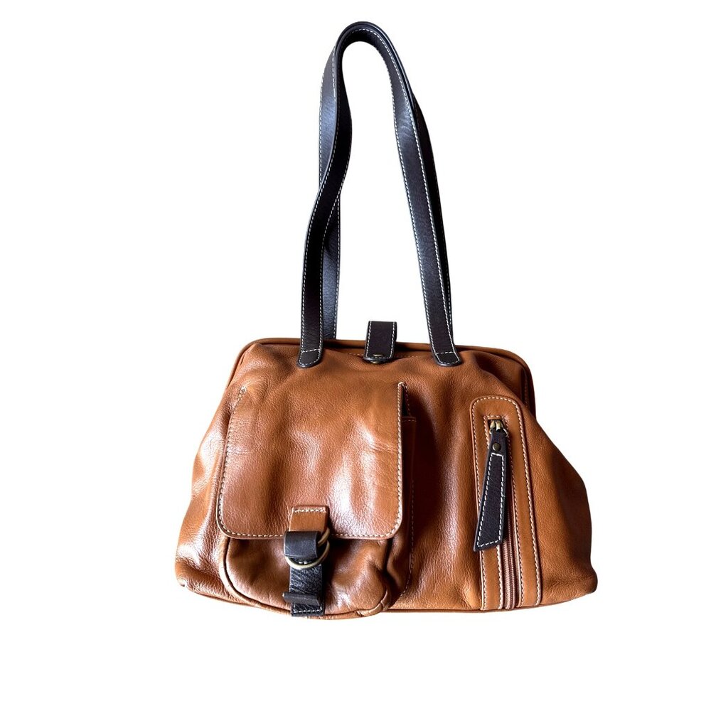 Vintage Y2K North Style Brown Leather Shoulder Tote Bag Purse Satchel Handbag